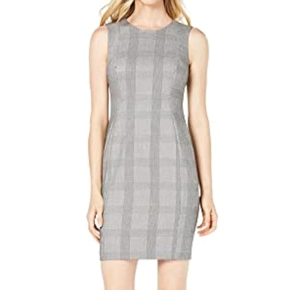 NWT Calvin Klein Gray Plaid Sheath Dress